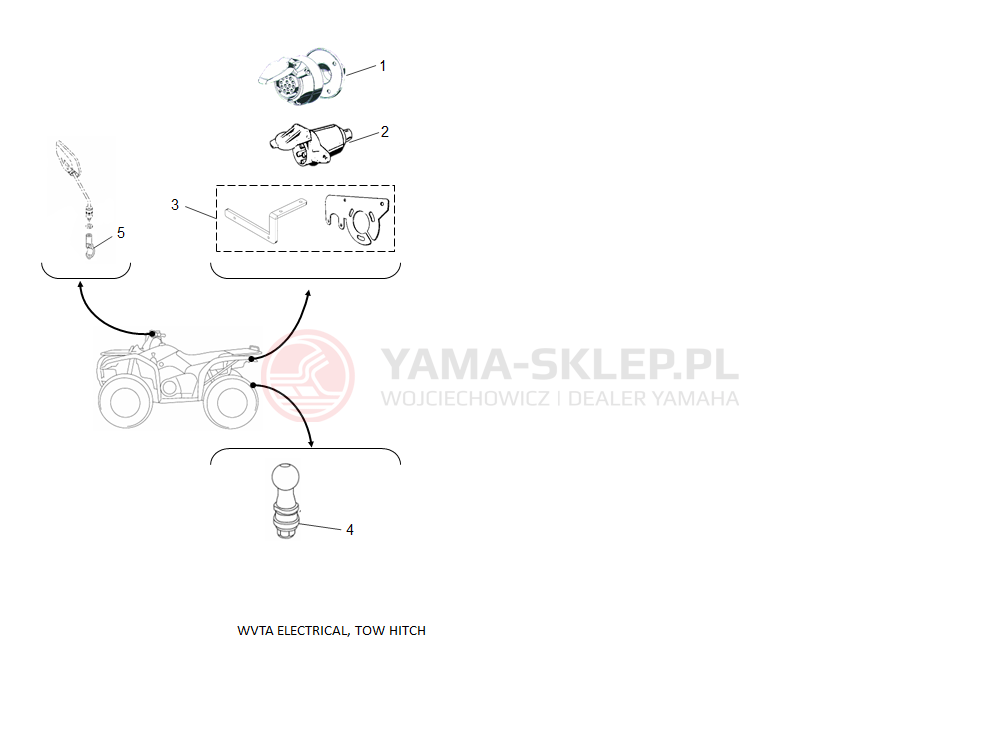 Schemat "WVTA Electrical, Tow Hitch, Mirror" do Yamaha KODIAK 450