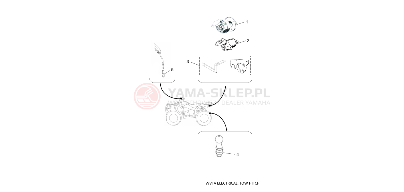 Schemat "WVTA Electrical, Tow Hitch, Mirror" do Yamaha KODIAK 450