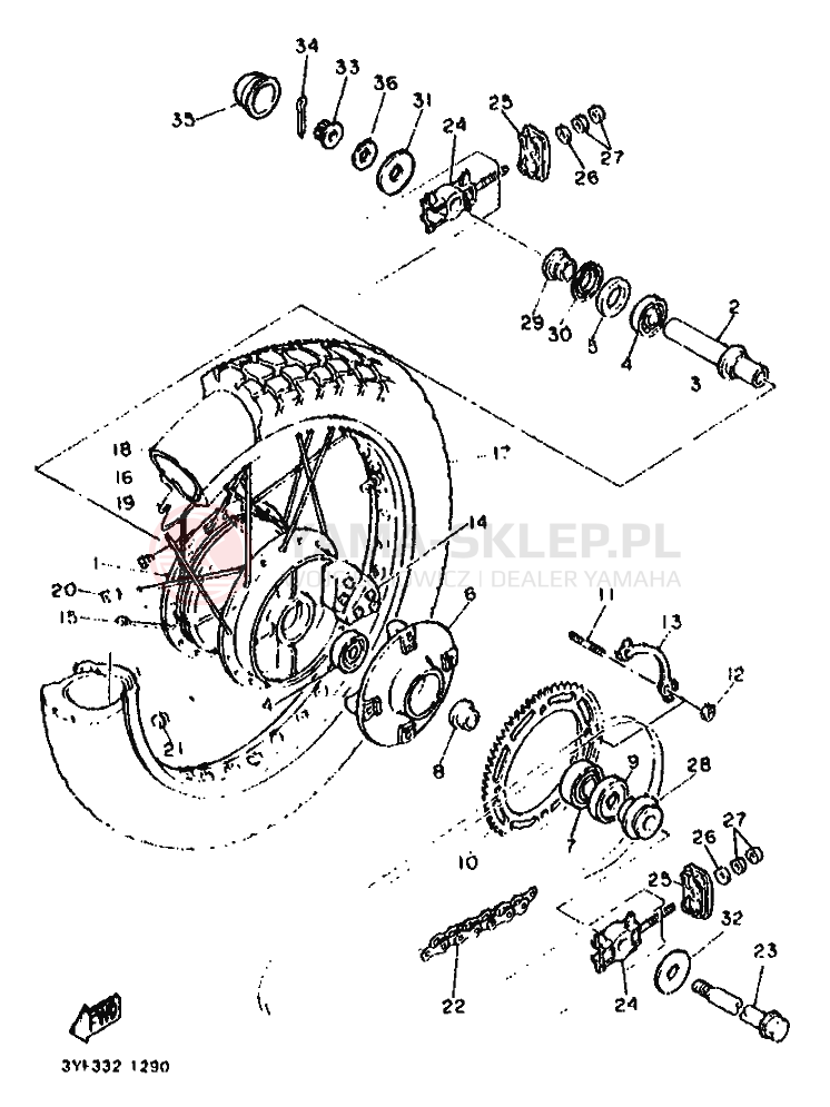 Schemat "Koło tył" do Yamaha XTZ660