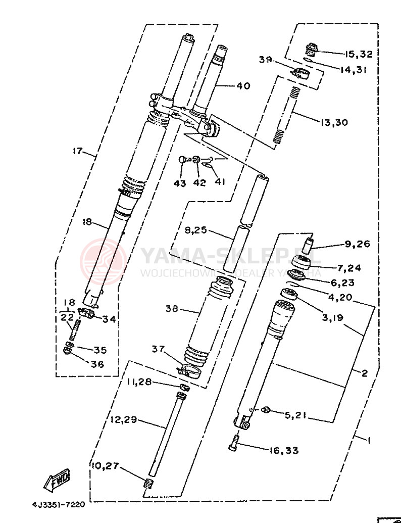 Schemat "Amortyzatory przód" do Yamaha DT125-MX