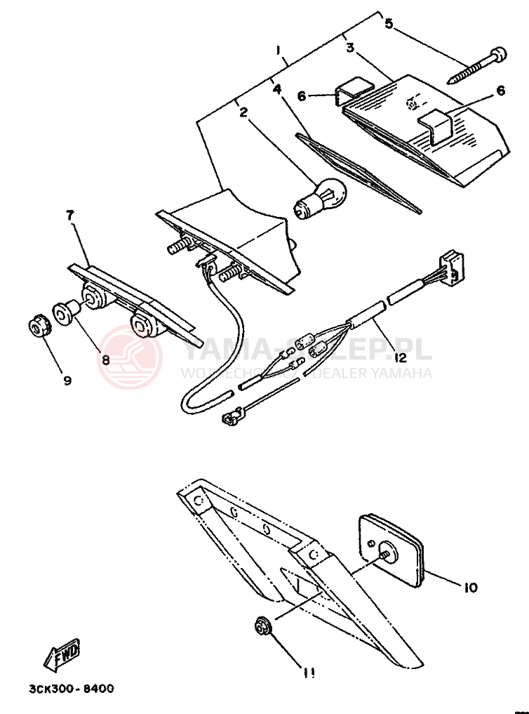 Schemat "lampa tył" do Yamaha TDR250