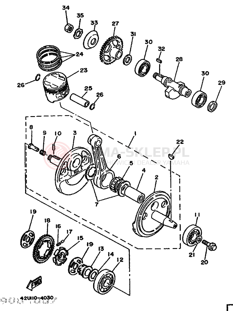 Schemat "Wał korbowy, tłok" do Yamaha XT250T XT250