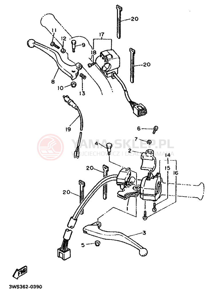 Schemat "Kierownica i osprzęt" do Yamaha XT500E