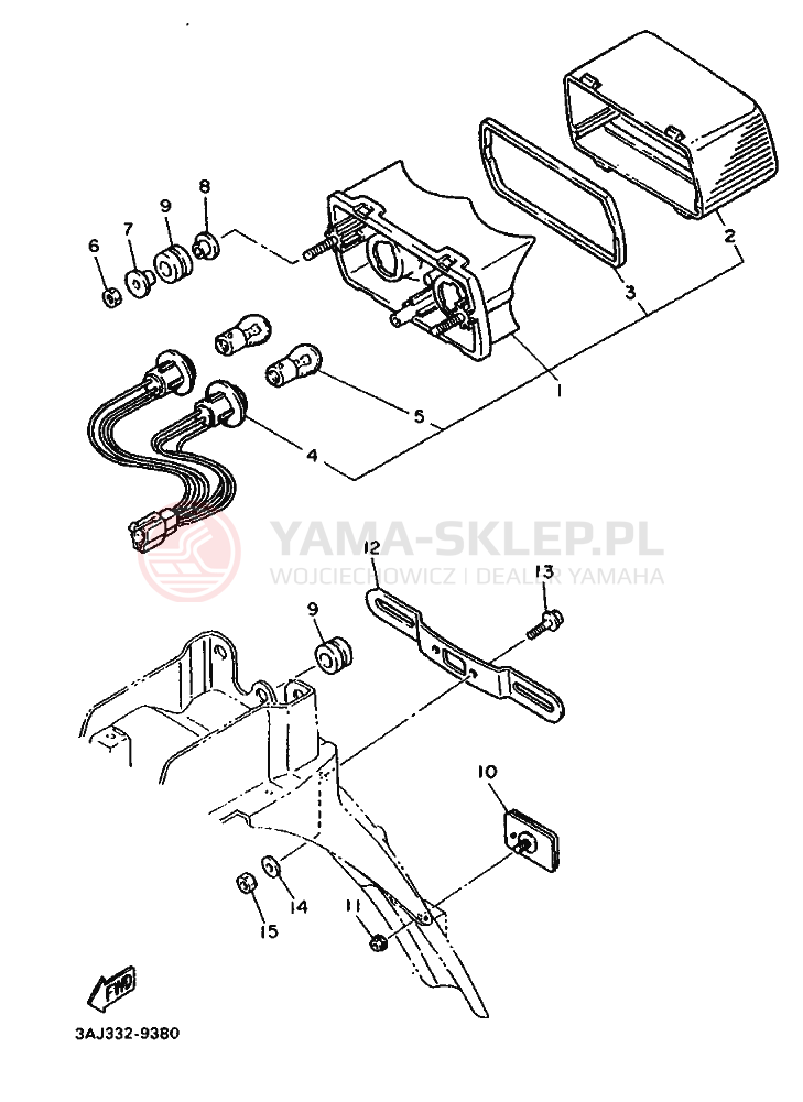 Schemat "Oświetlenie tył" do Yamaha XT600Z TENERE