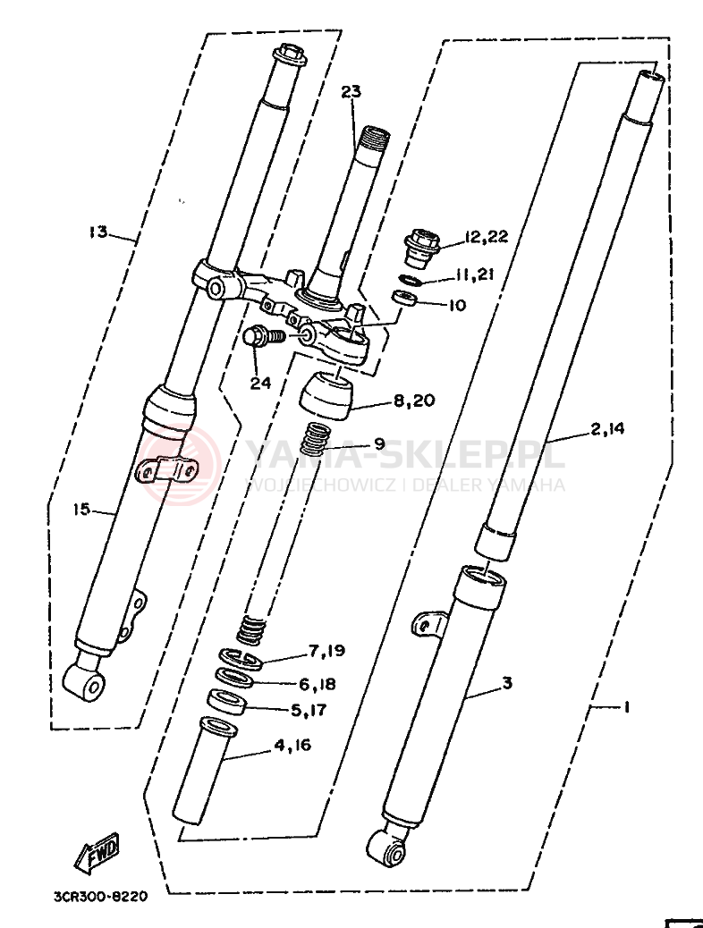 Schemat "Amortyzatory przód" do Yamaha YSR80