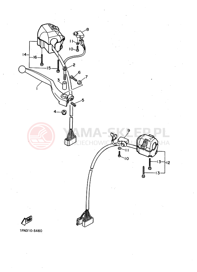 Schemat "Kierownica i osprzęt" do Yamaha FZ750 GENESIS