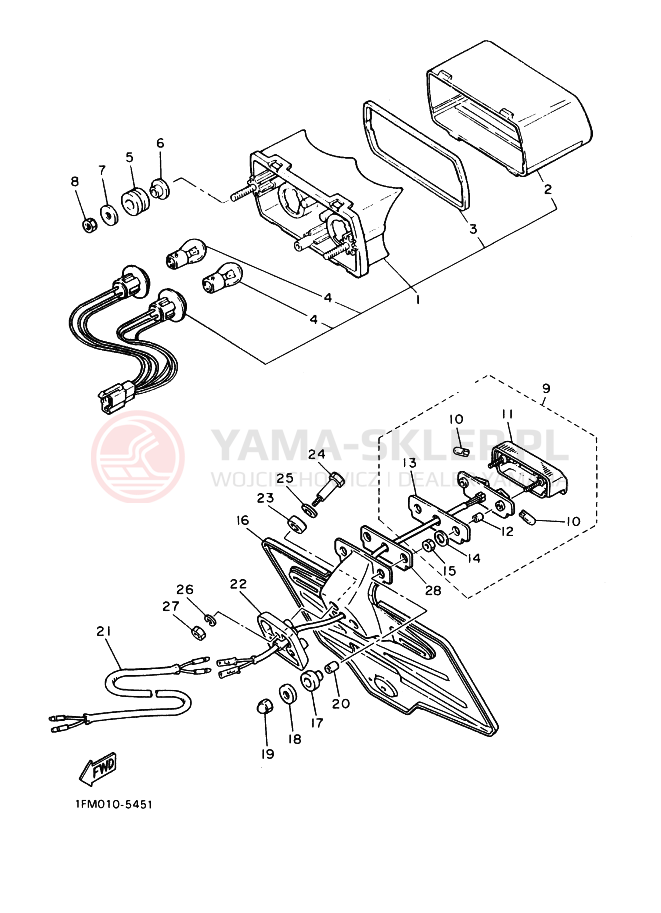Schemat "Oświetlenie tył" do Yamaha FZ750 GENESIS