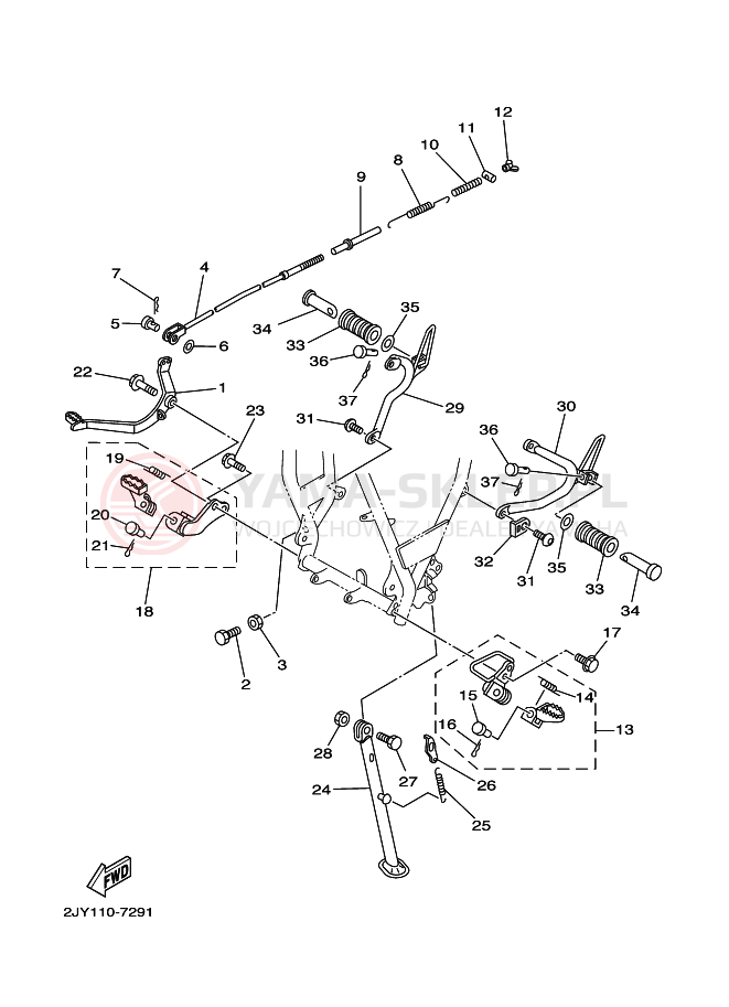 Schemat "Stopka postojowa i podnóżki" do Yamaha TW200