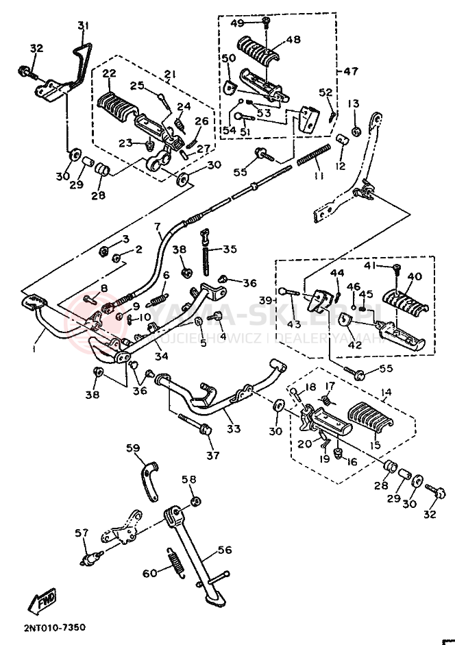 Schemat "Stopka postojowa i podnóżki" do Yamaha XV500 VIRAGO