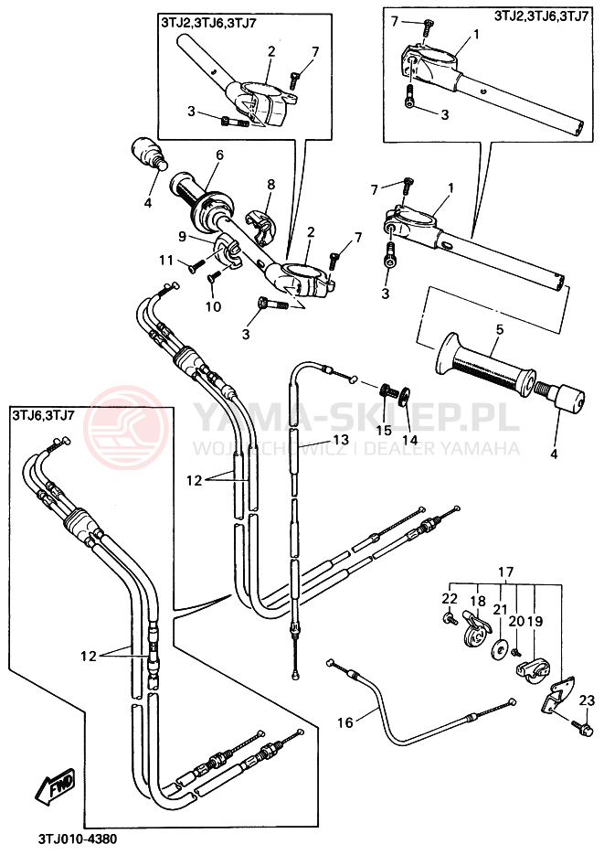 Schemat "Kierownica i osprzęt" do Yamaha FZR400RR-SP