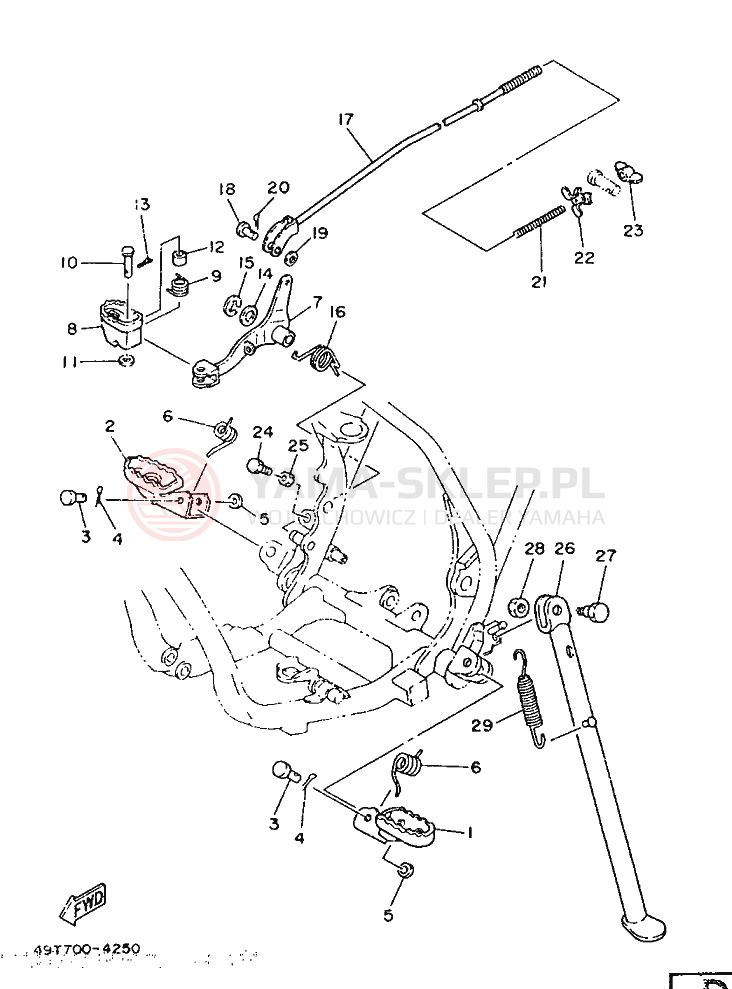 Schemat "Stopka postojowa i podnóżki" do Yamaha IT200S