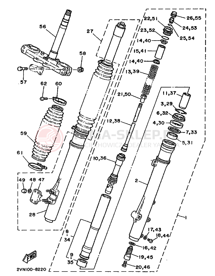 Schemat "Amortyzatory przód" do Yamaha YZ250