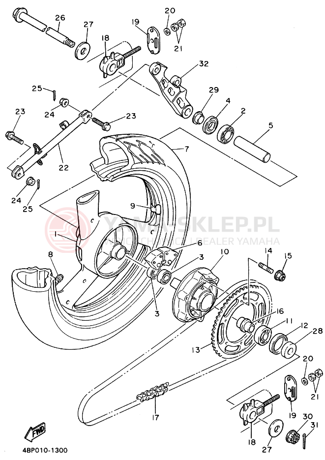 Schemat "Koło tył" do Yamaha XJ600S DIVERSION