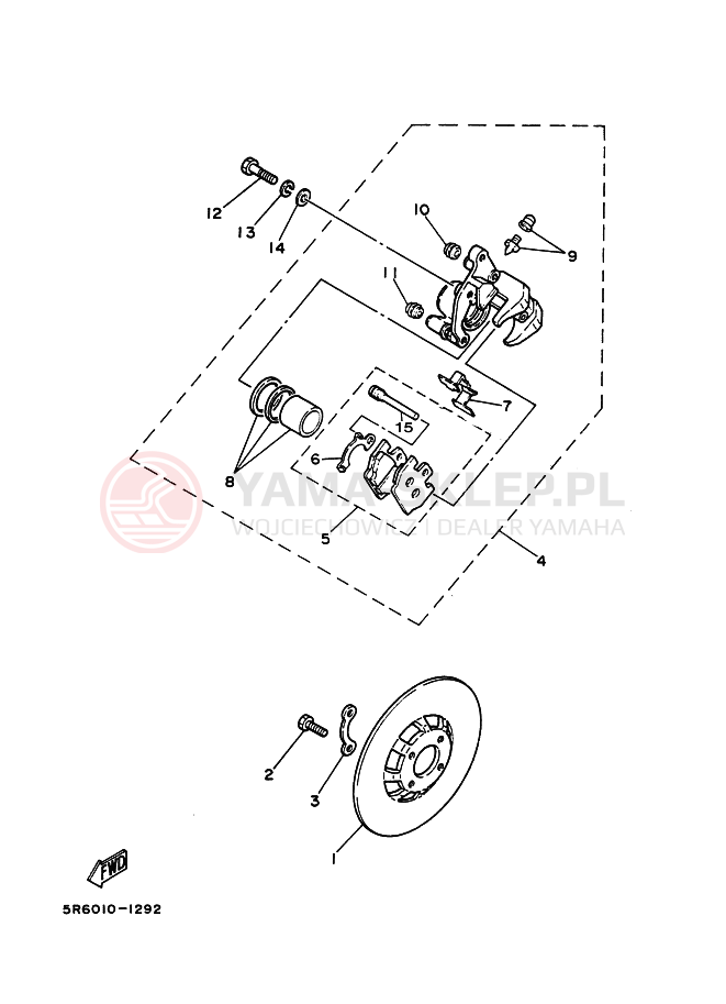 Schemat "Zacisk hamulcowy + tarcza przód" do Yamaha RZ50
