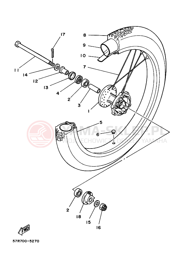 Schemat "Koło przód" do Yamaha XT350