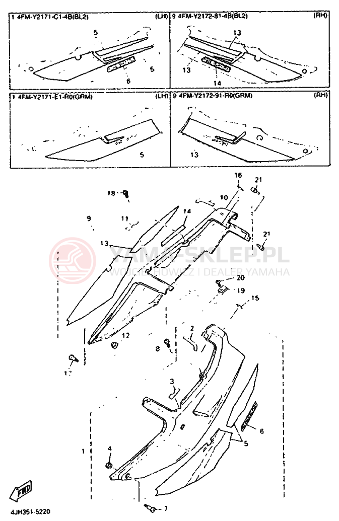 Schemat "POKRYWA BOCZNA I ZBIORNIK OLEJU" do Yamaha FZR600R
