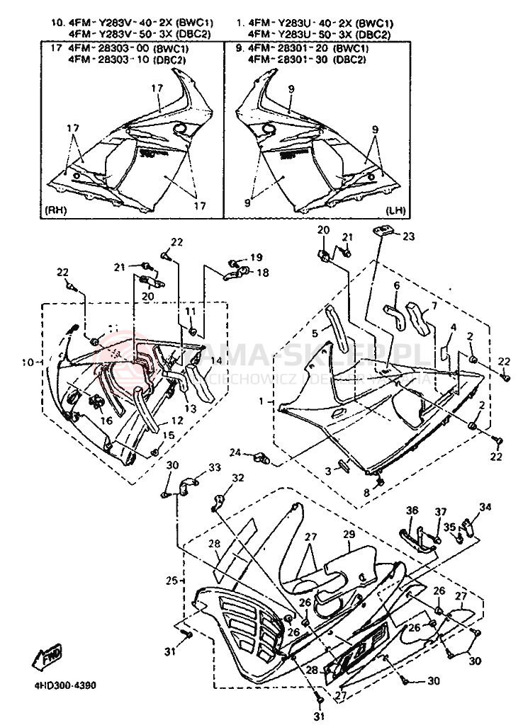 Schemat "elementy nadwozia" do Yamaha YZF750R