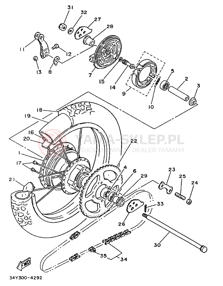 Schemat "Koło tył" do Yamaha DT125