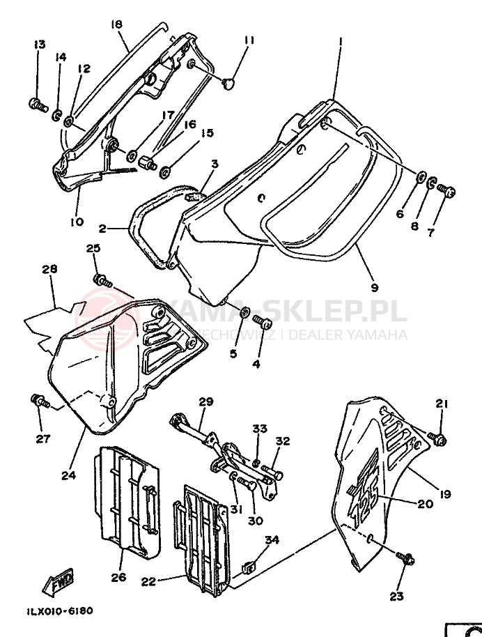 Schemat "POKRYWA BOCZNA I ZBIORNIK OLEJU" do Yamaha YZ125S