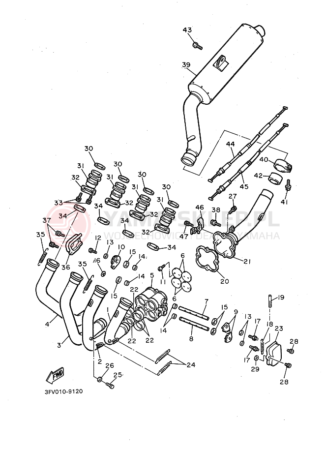 Schemat "Wydech końcowy" do Yamaha FZR750R