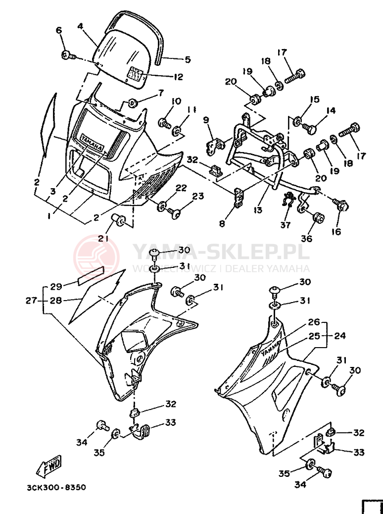 Schemat "Obudowa silnika" do Yamaha TDR250