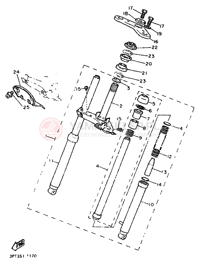 Schemat "Amortyzatory przód" do Yamaha PW50