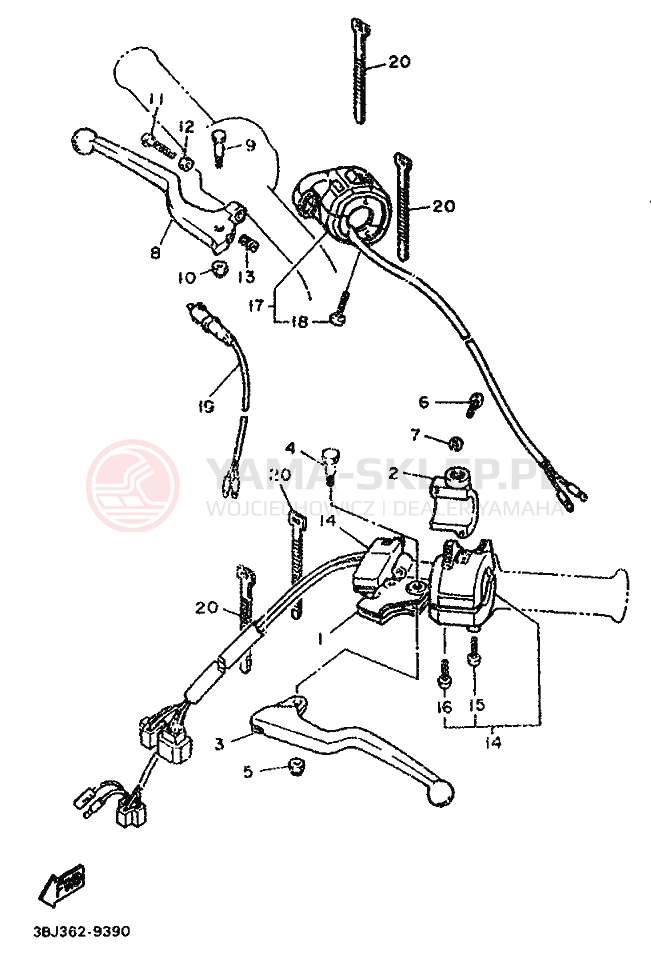 Schemat "Kierownica i osprzęt" do Yamaha XT500T