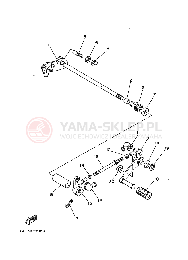 Schemat "Dźwignia zmiany biegów, wałek" do Yamaha RD350LCF