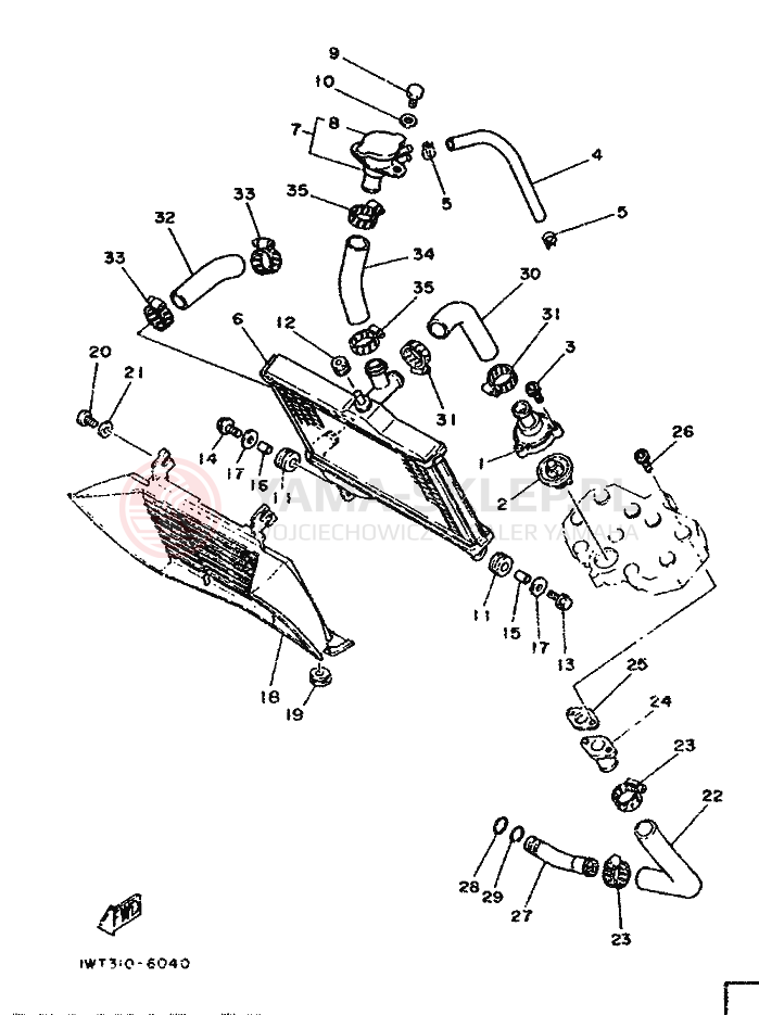 Schemat "Węże chłodnicy" do Yamaha RD350LCF
