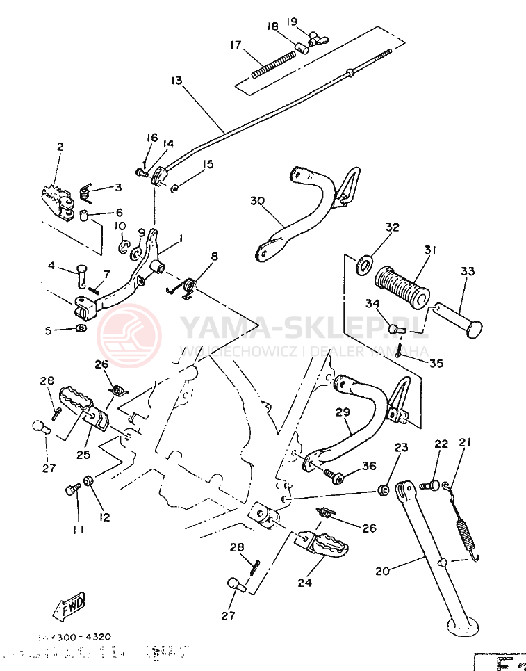 Schemat "Stopka postojowa i podnóżki" do Yamaha DT125LC