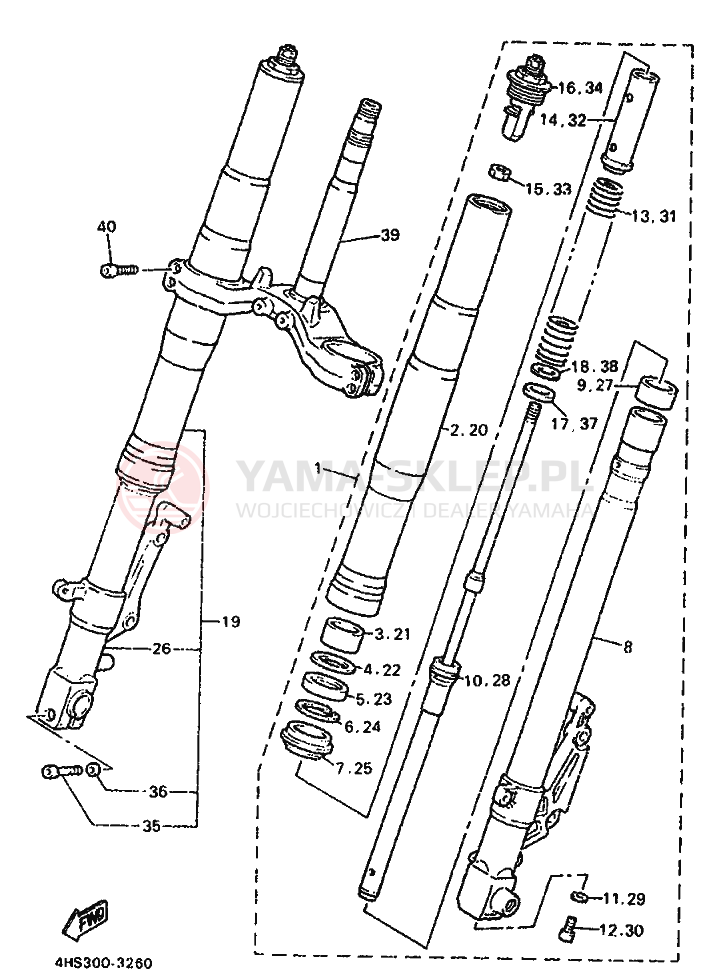 Schemat "Amortyzatory przód" do Yamaha YZF750SP