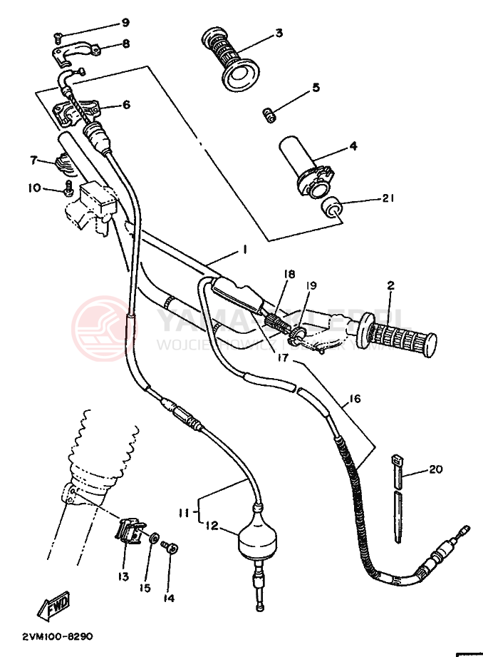 Schemat "Kierownica i osprzęt" do Yamaha YZ250