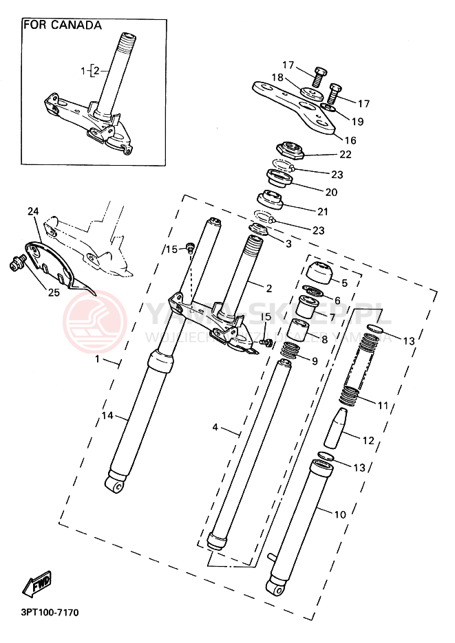 Schemat "Amortyzatory przód" do Yamaha PW50