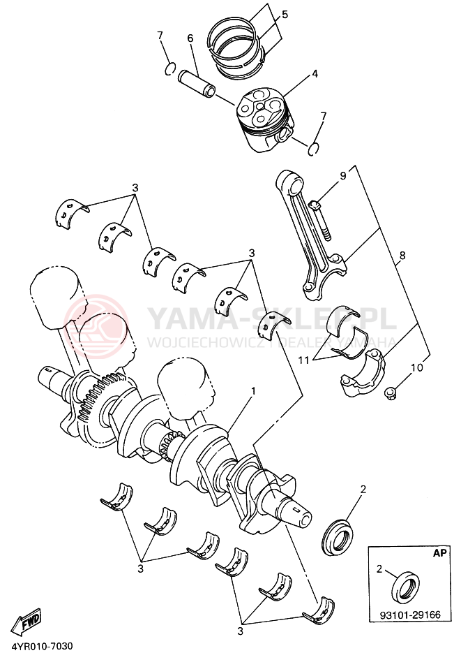 Schemat "Wał korbowy, tłok" do Yamaha FZ400