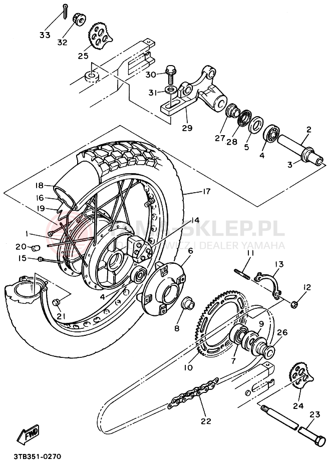 Schemat "Koło tył" do Yamaha XT600