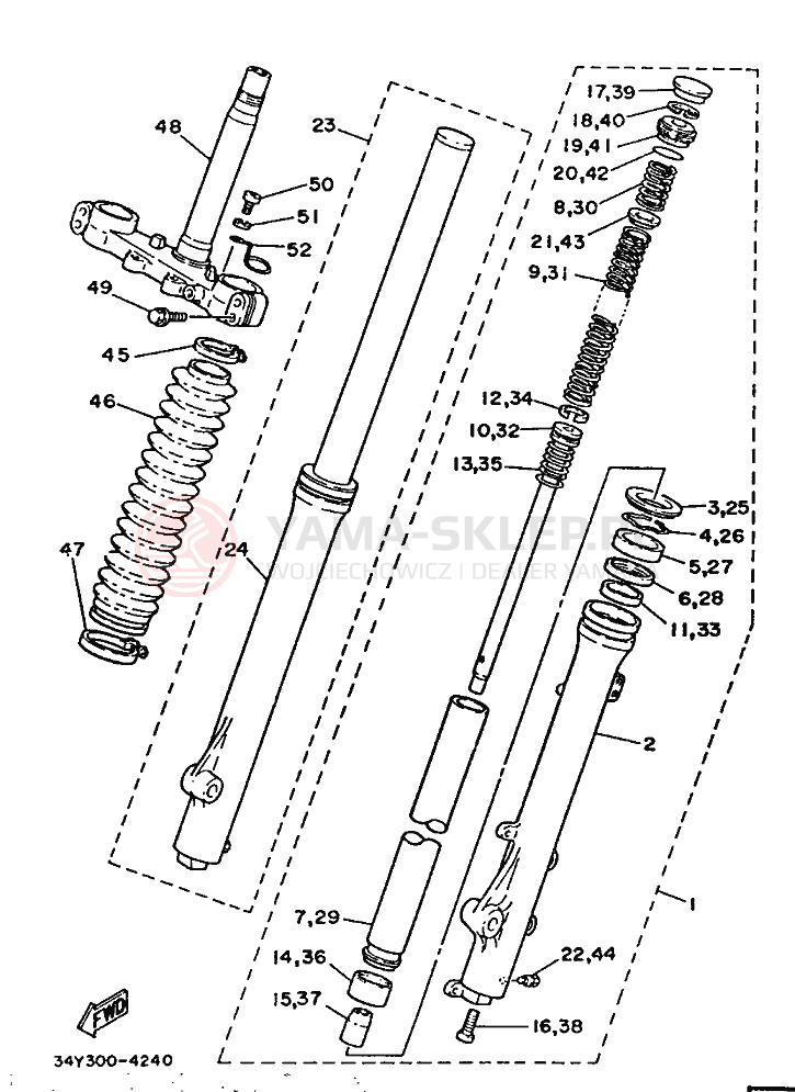 Schemat "Amortyzatory przód" do Yamaha DT125