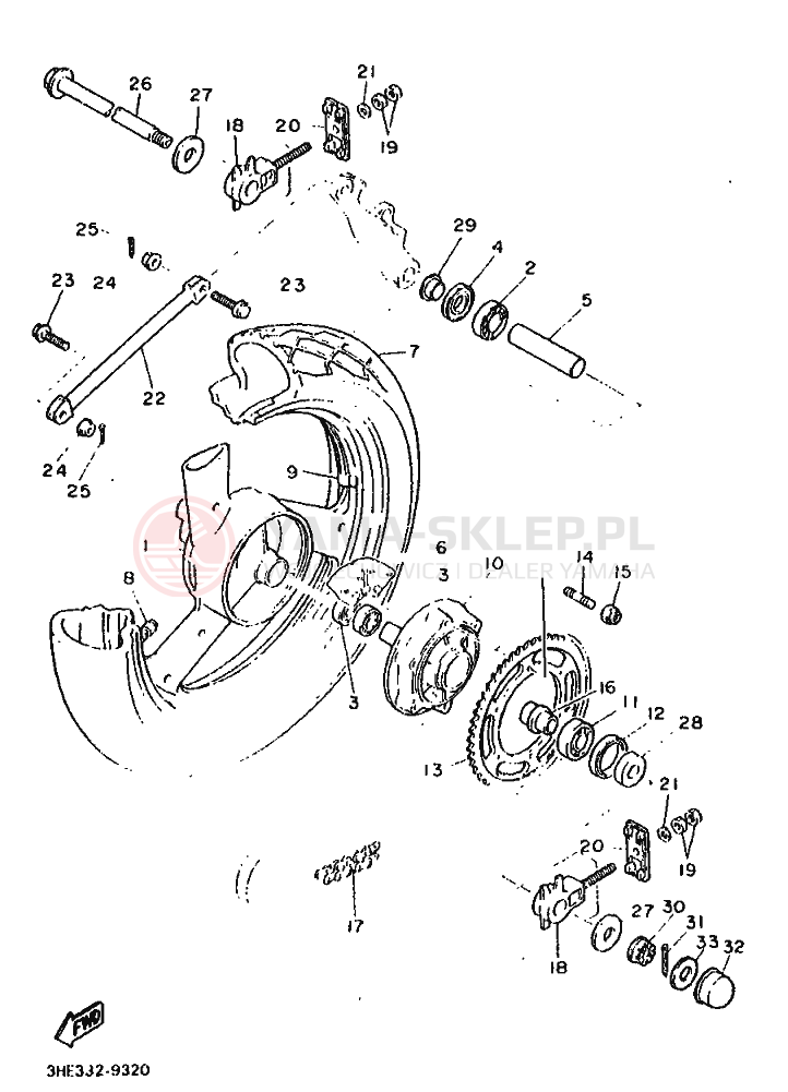 Schemat "Koło tył" do Yamaha FZR600 GENESIS