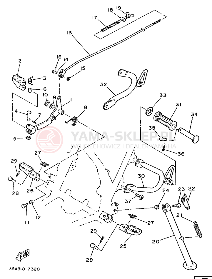 Schemat "Stopka postojowa i podnóżki" do Yamaha DT125