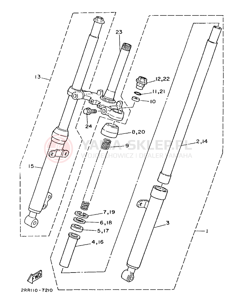 Schemat "Amortyzatory przód" do Yamaha YSR80 YSR80B