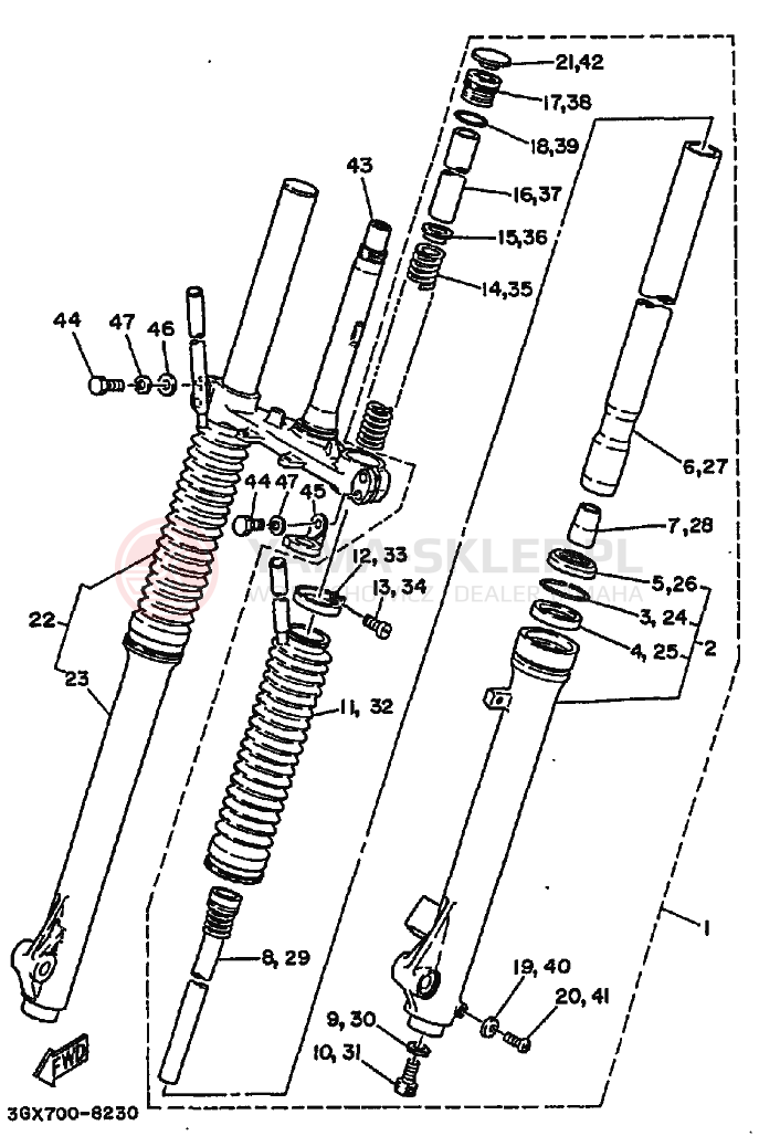 Schemat "Amortyzatory przód" do Yamaha AG200E
