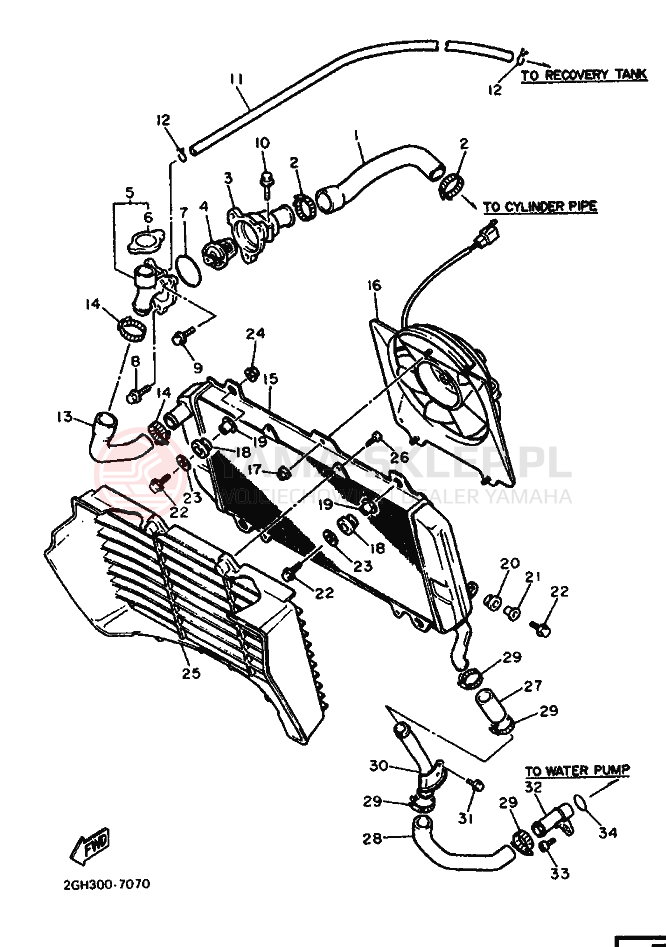 Schemat "Węże chłodnicy" do Yamaha FZR1000