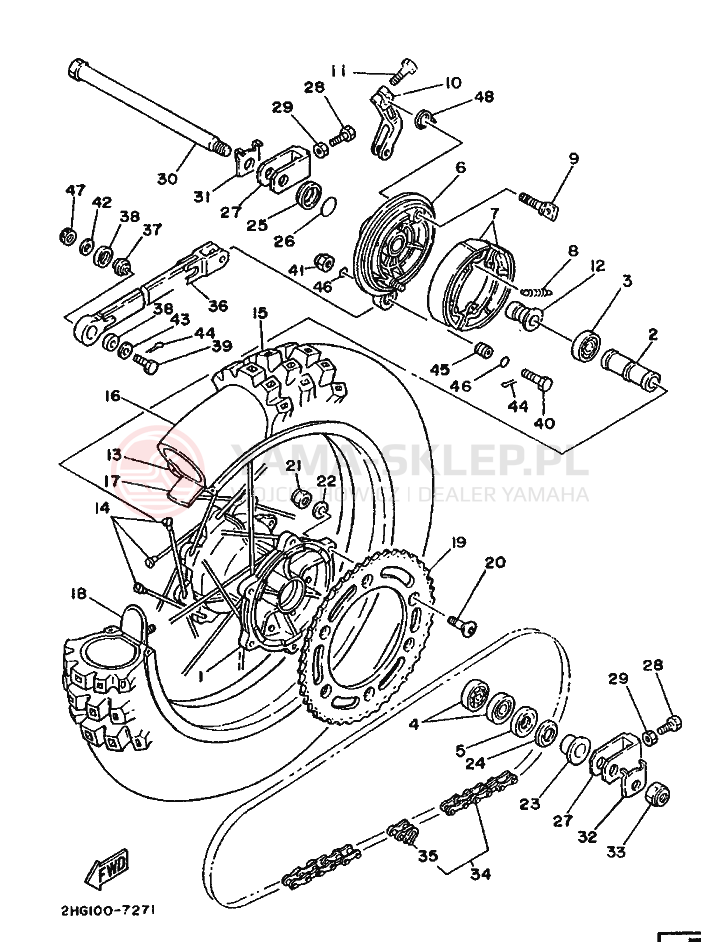 Schemat "Koło tył" do Yamaha YZ125