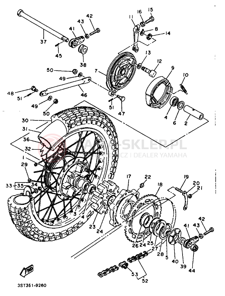 Schemat "Koło tył" do Yamaha XT500