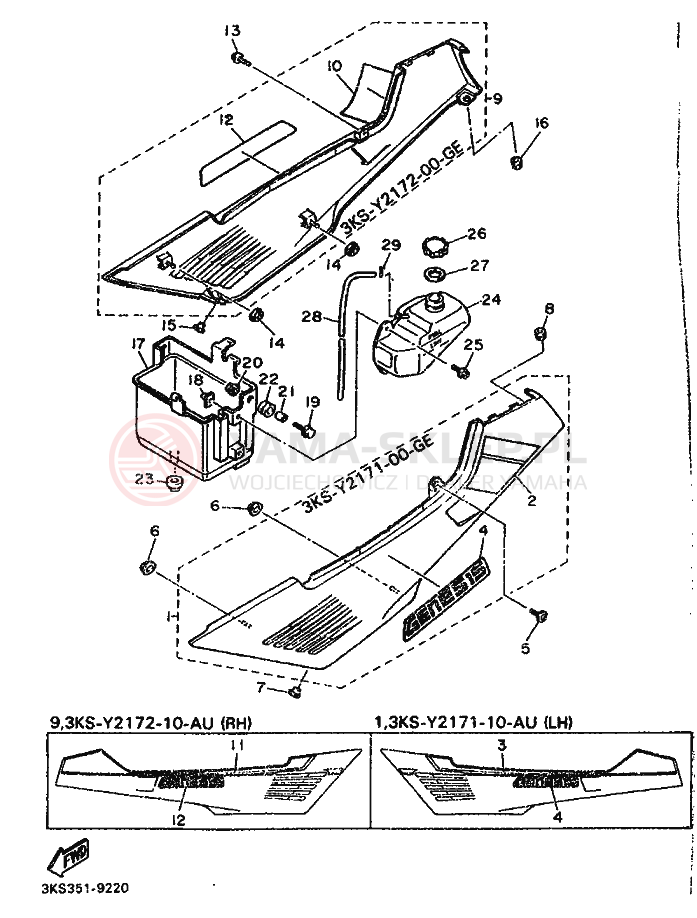 Schemat "POKRYWA BOCZNA I ZBIORNIK OLEJU" do Yamaha FZ750 GENESIS