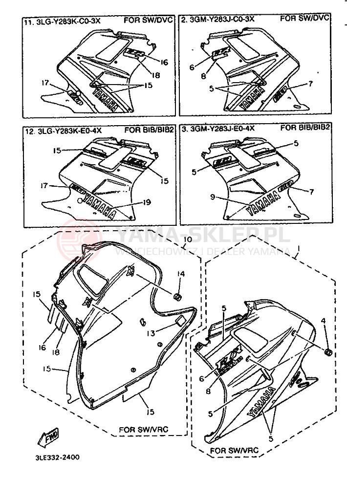 Schemat "elementy nadwozia" do Yamaha FZR1000