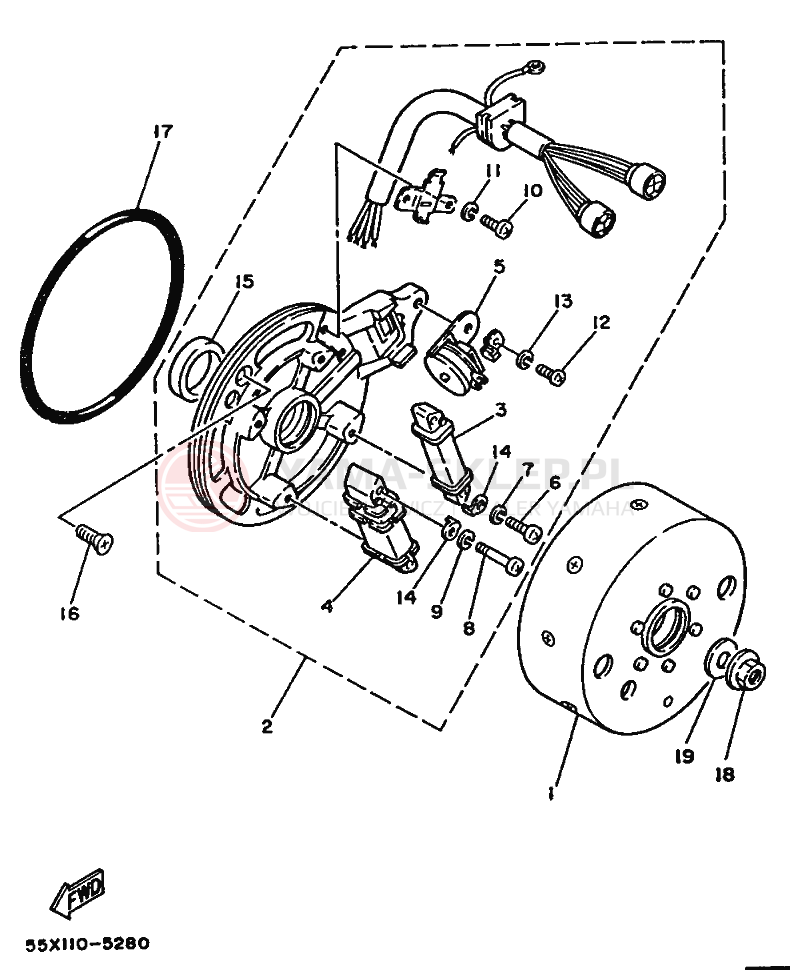 Schemat "prądnica" do Yamaha YFM80T