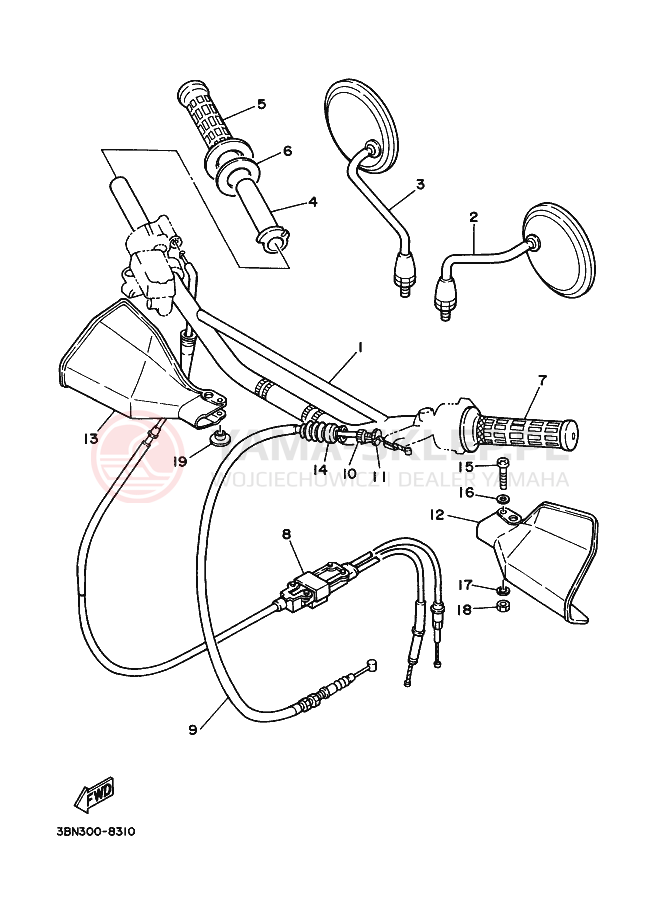 Schemat "Kierownica i osprzęt" do Yamaha DT125R