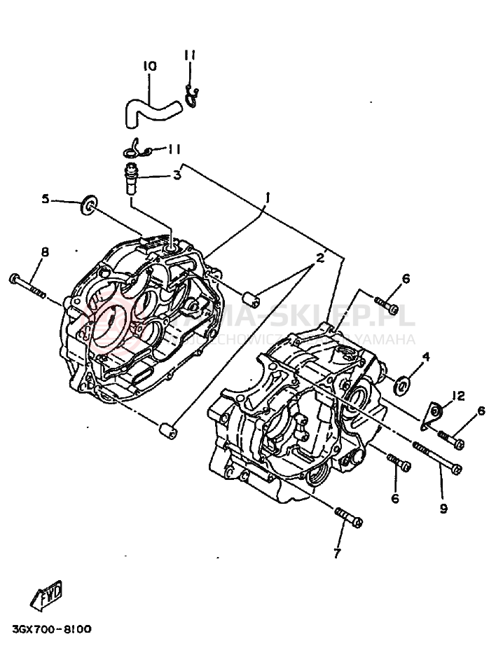 Schemat "Obudowa silnika" do Yamaha AG200E