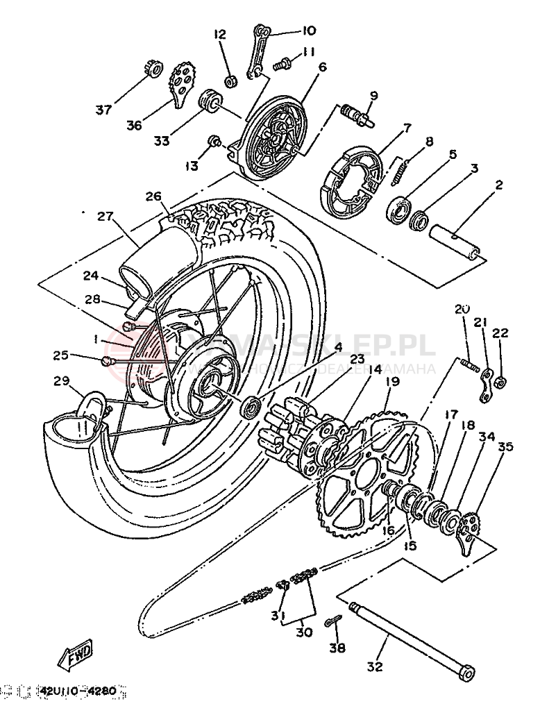 Schemat "Koło tył" do Yamaha XT250