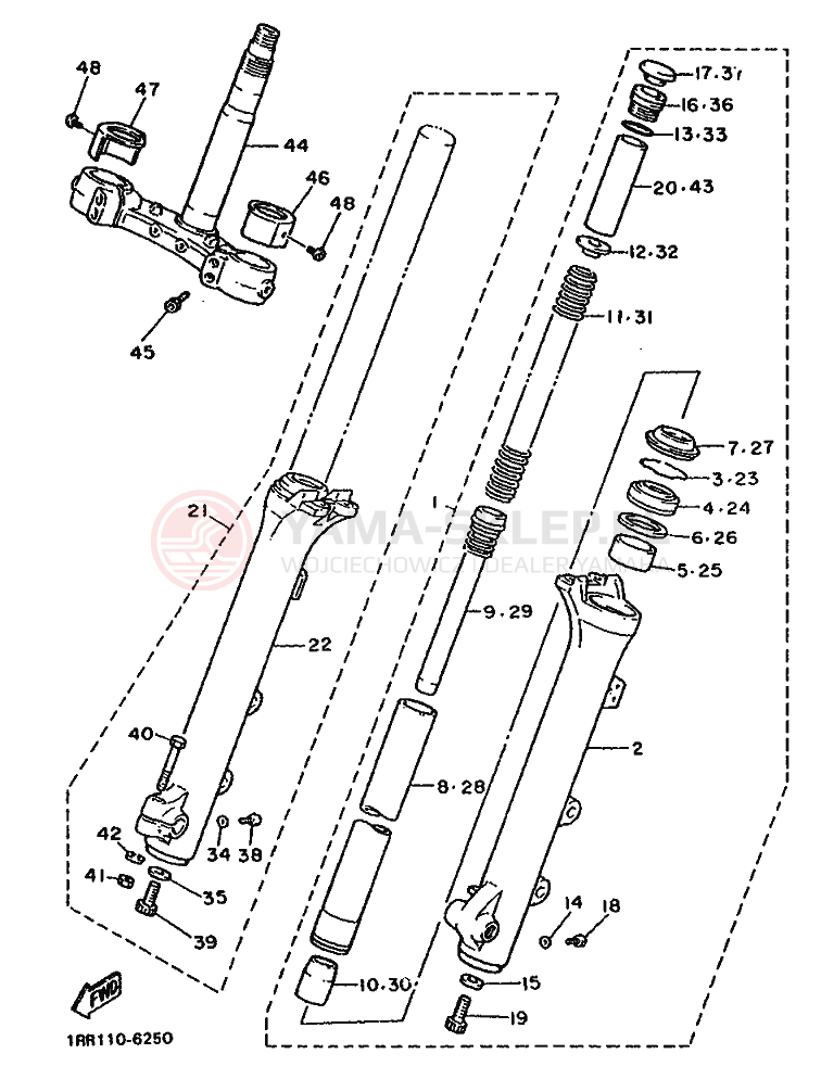 Schemat "Amortyzatory przód" do Yamaha XV750 VIRAGO